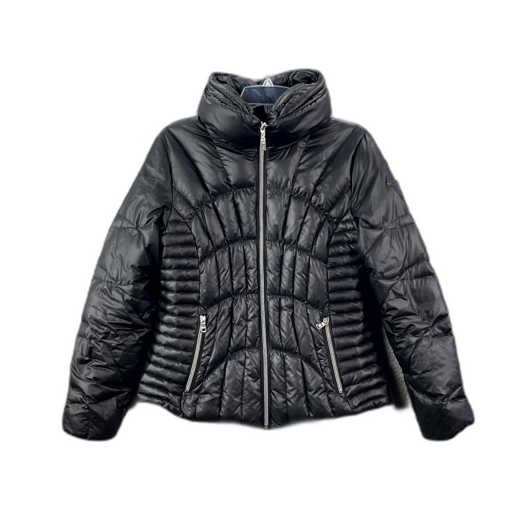 Guess Puffer Jacket Womens Small Black Quilted Winter Insulated Streetwear Y2K